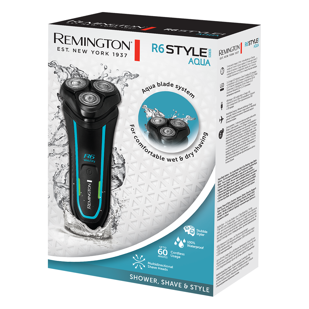 Aparat de ras electric, Remington, R6000 R6 StyleSer Aqua, timp de functionare 60 min, timp de incarcare 90 min, Negru/Albastru [1]