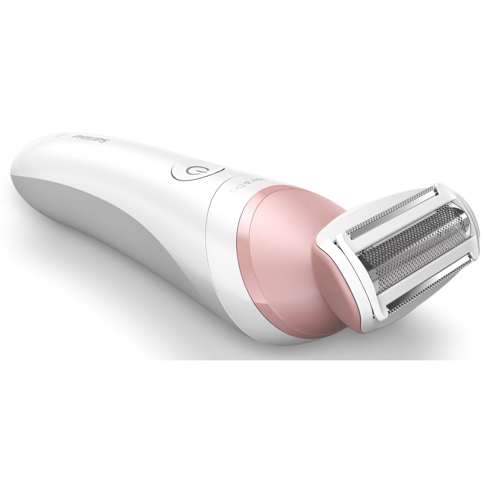 Aparat de ras fara fir, umed si uscat Philips Lady Shaver Seria 6000 BRL146/00, Wet&Dry, 10 ore incarcare, 40 min utilizare, Husa, manusa exfoliere, Alb/Roz [3]