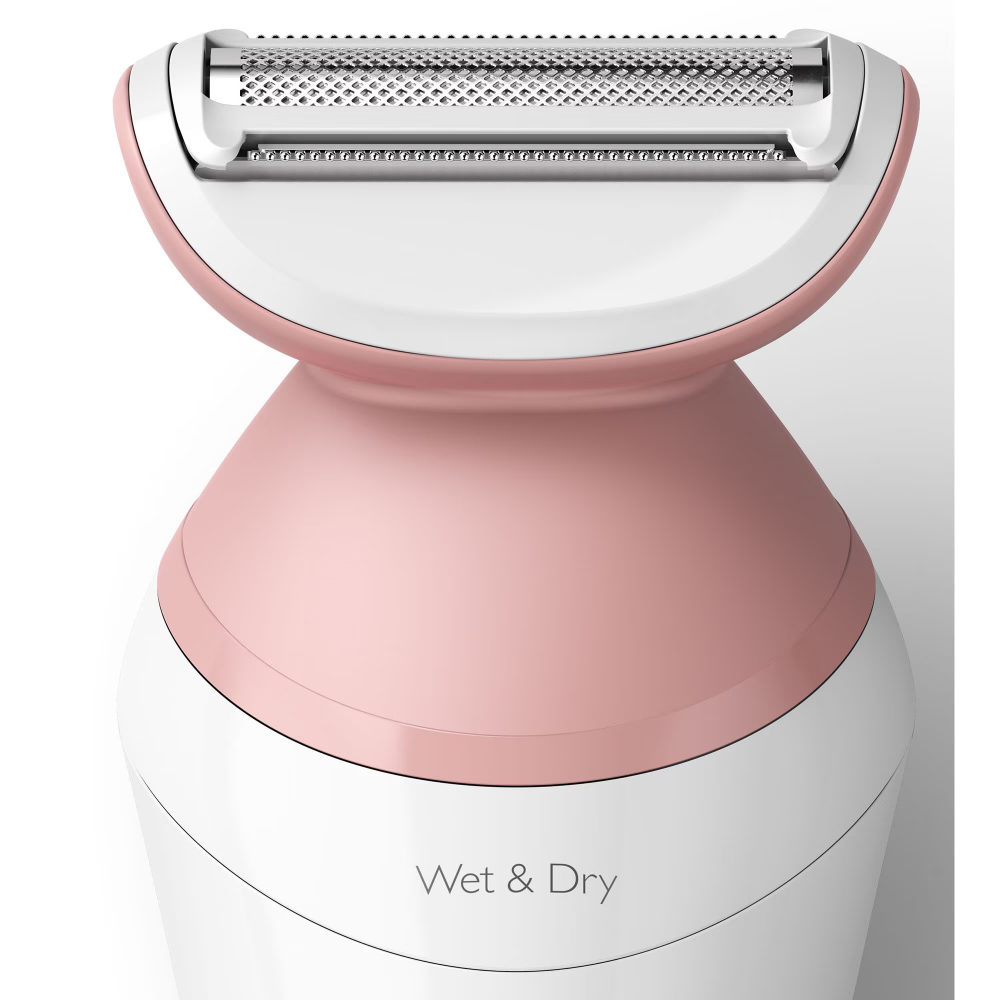 Aparat de ras fara fir, umed si uscat Philips Lady Shaver Seria 6000 BRL146/00, Wet&Dry, 10 ore incarcare, 40 min utilizare, Husa, manusa exfoliere, Alb/Roz [2]