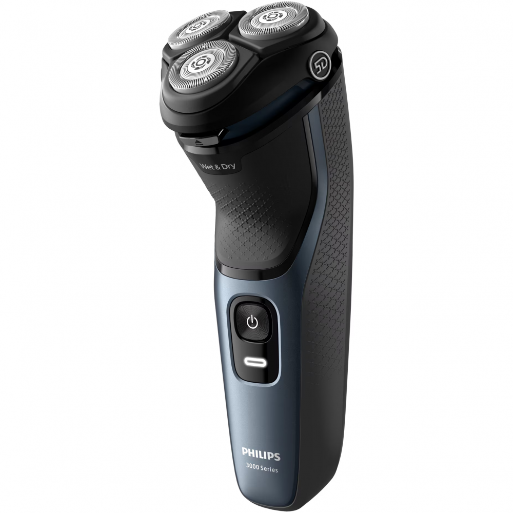 Aparat de ras PHILIPS Shaver Seria 3000 S3144/00, barbierit umed si uscat, fara fir, capete 5D pivotante si flexibile, lame autoascutire, 60 min, capac de protectie, Albastru intens [2]