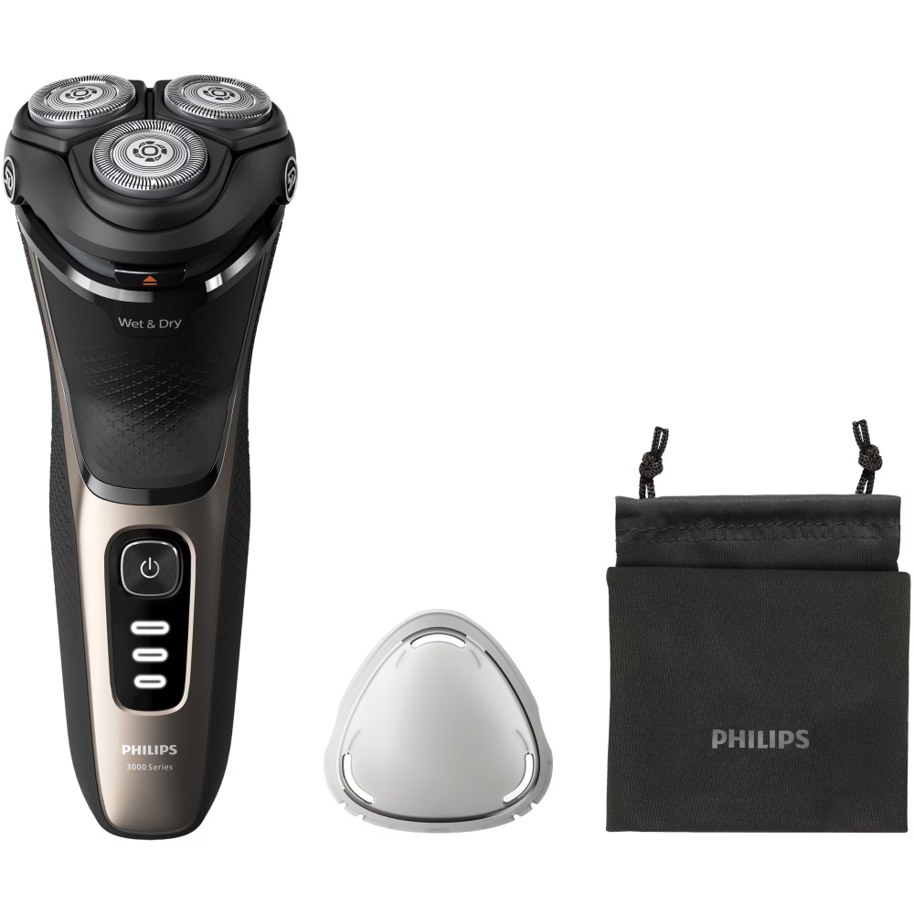 Aparat de ras PHILIPS Shaver Seria 3000 S3242/12, barbierit umed si uscat, fara fir, capete 5D pivotante si flexibile, lame autoascutire, 60 min, capac de protectie, Auriu cenusiu [4]