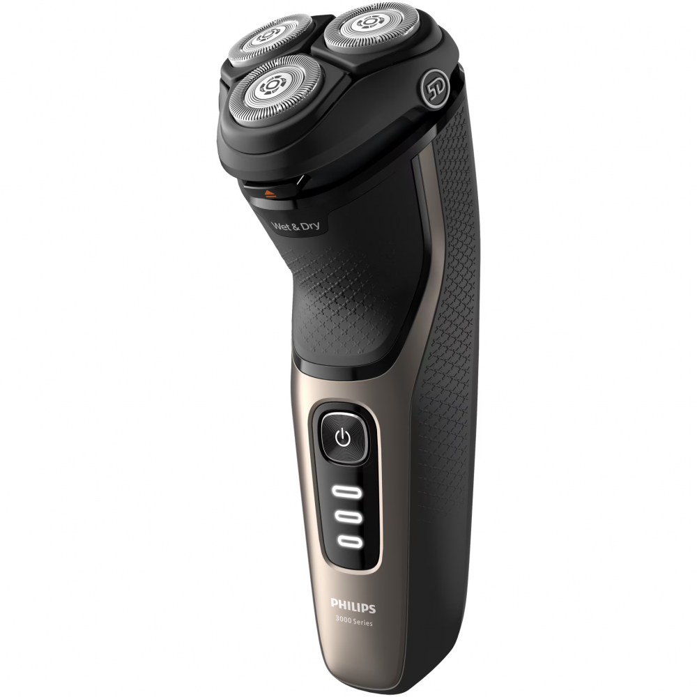 Aparat de ras PHILIPS Shaver Seria 3000 S3242/12, barbierit umed si uscat, fara fir, capete 5D pivotante si flexibile, lame autoascutire, 60 min, capac de protectie, Auriu cenusiu [2]