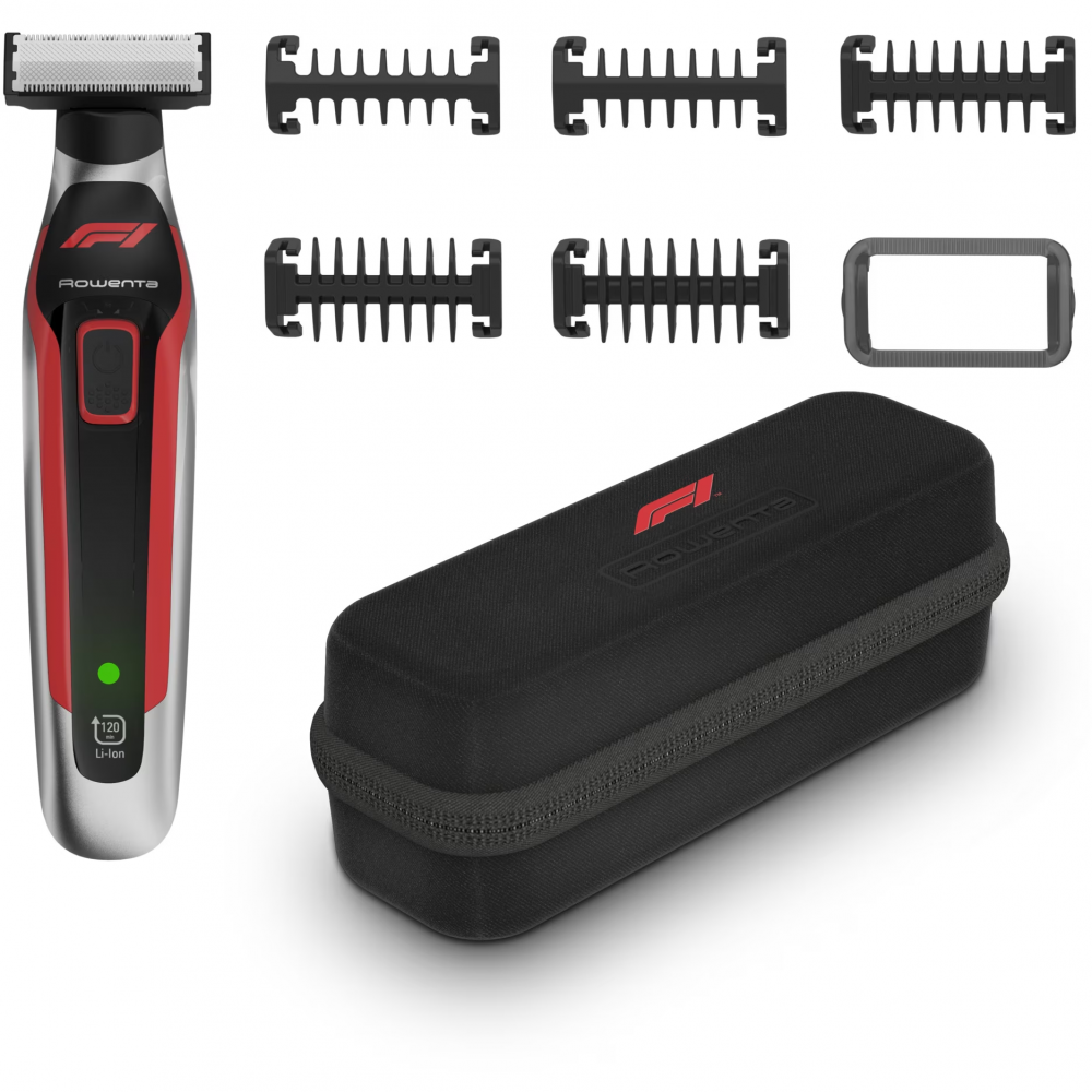 Aparat de ras, tuns si conturat Rowenta Formula 1® TN604MF0, 5 piepteni, fara fir, Functie Wet&Dry, inox, rosu [1]