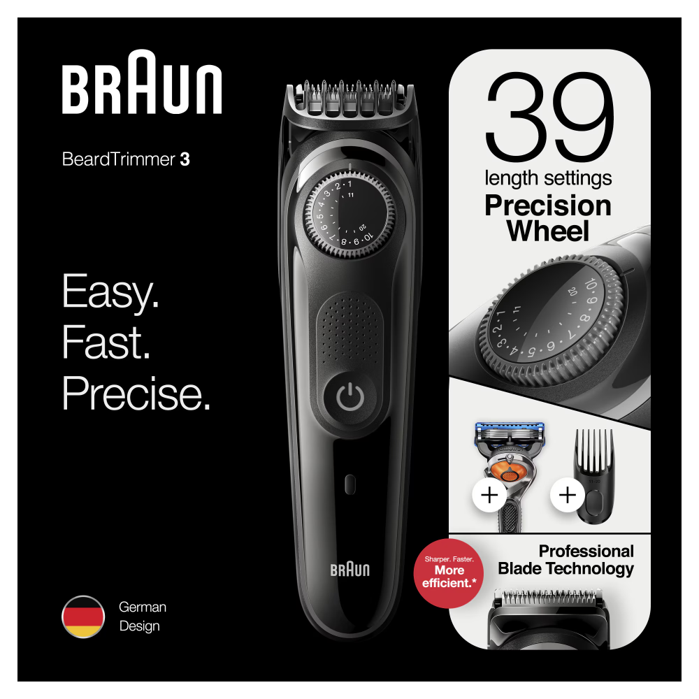 Aparat de tuns barba Braun Beard Trimmer BT3242 Wet&Dry, buton rotativ de precizie, 2 piepteni, Aparat de ras Gillette, Negru/Albastru [3]