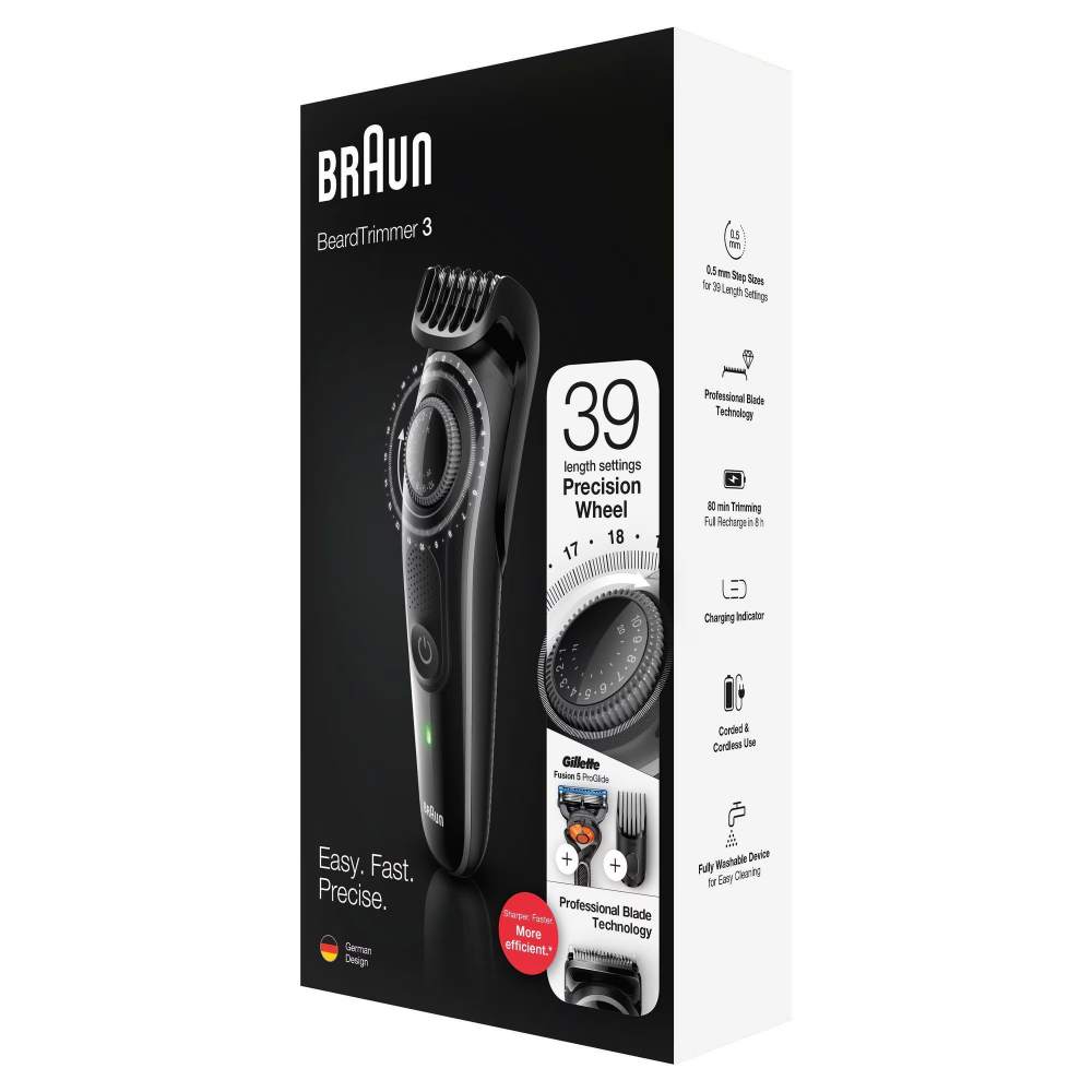 Aparat de tuns barba Braun Beard Trimmer BT3242 Wet&Dry, buton rotativ de precizie, 2 piepteni, Aparat de ras Gillette, Negru/Albastru [4]