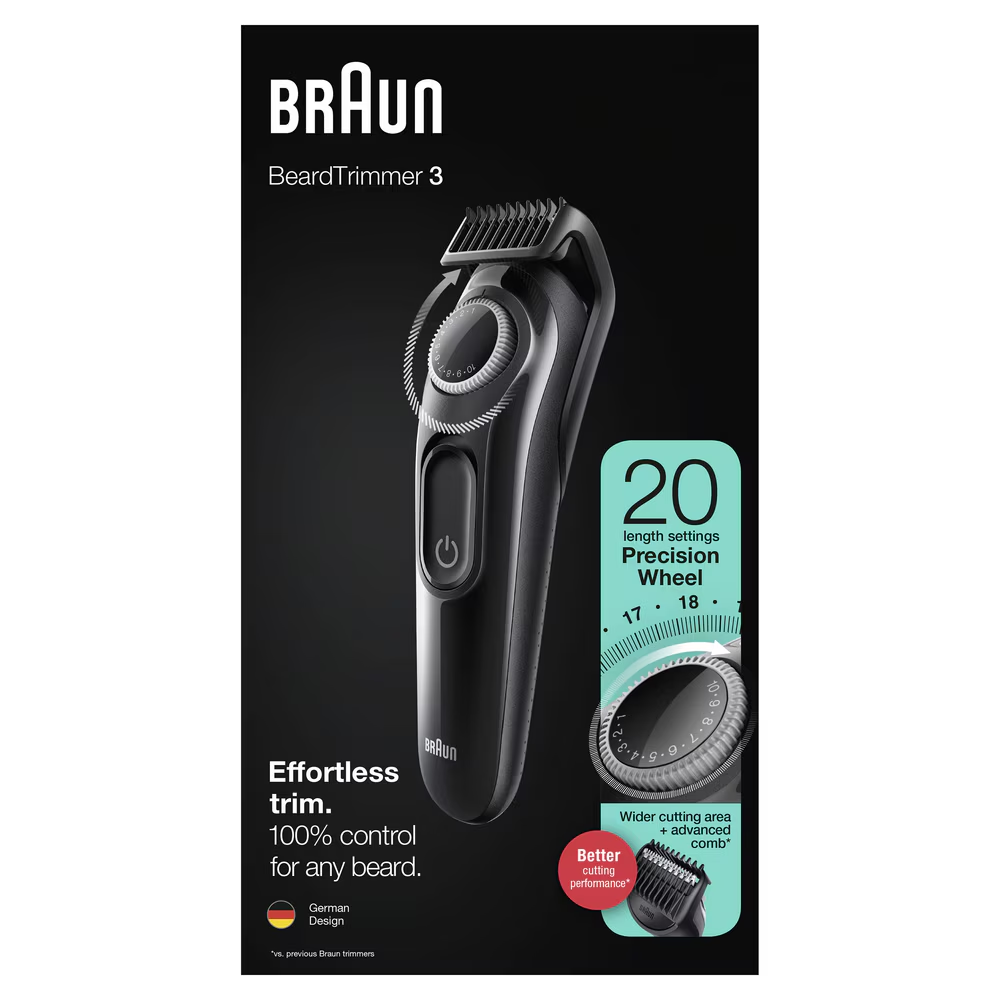 Aparat de tuns barba Braun Beard Trimmer BT3322, Wet&Dry, buton rotativ de precizie, 20 de setari pentru lungime, 1 pieptene, Negru [3]