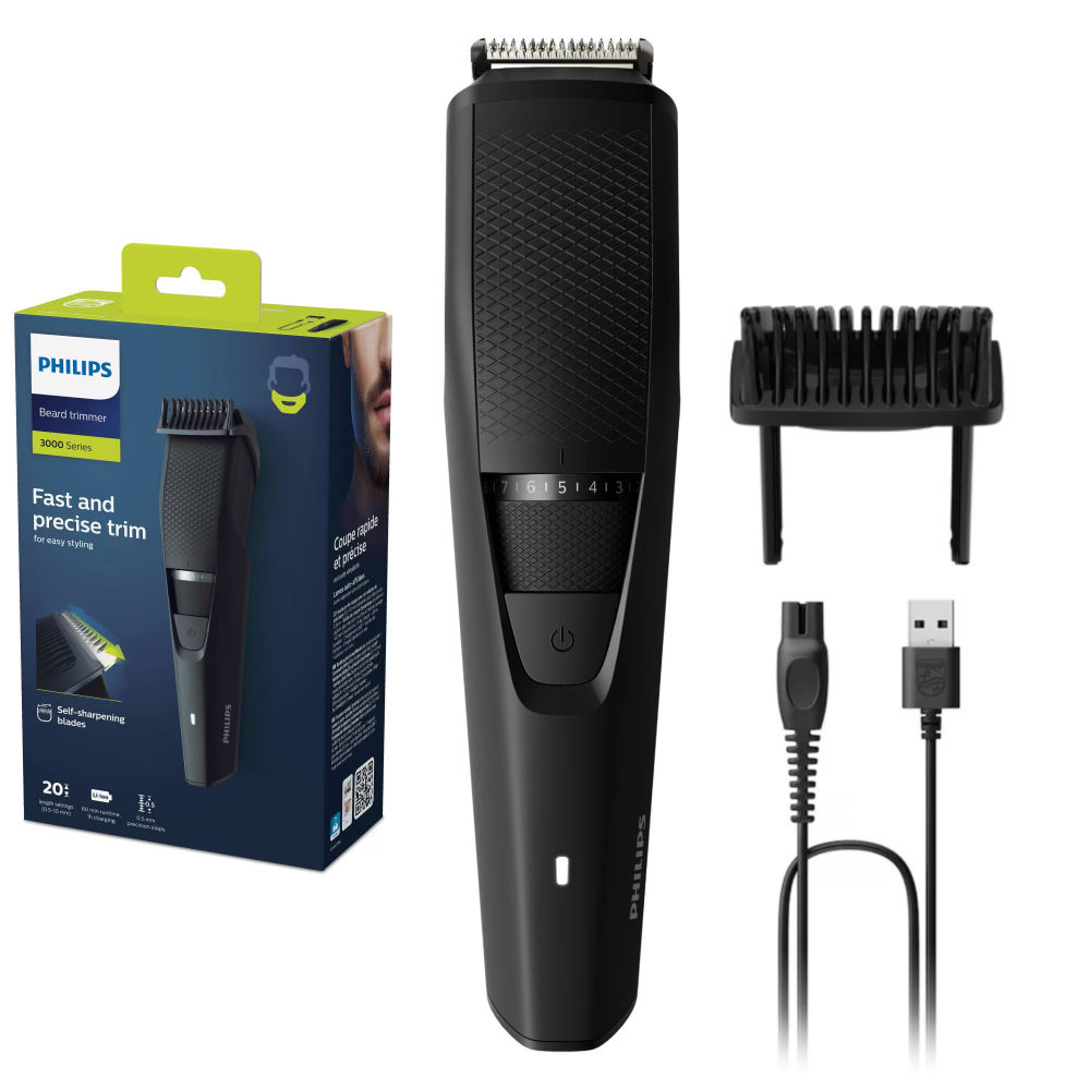 Aparat de tuns barba PHILIPS BT3234/15, Lame din otel inoxidabil cu ascutire automata, 0.5-10mm, utilizare fara fir, 60 min, Negru [1]