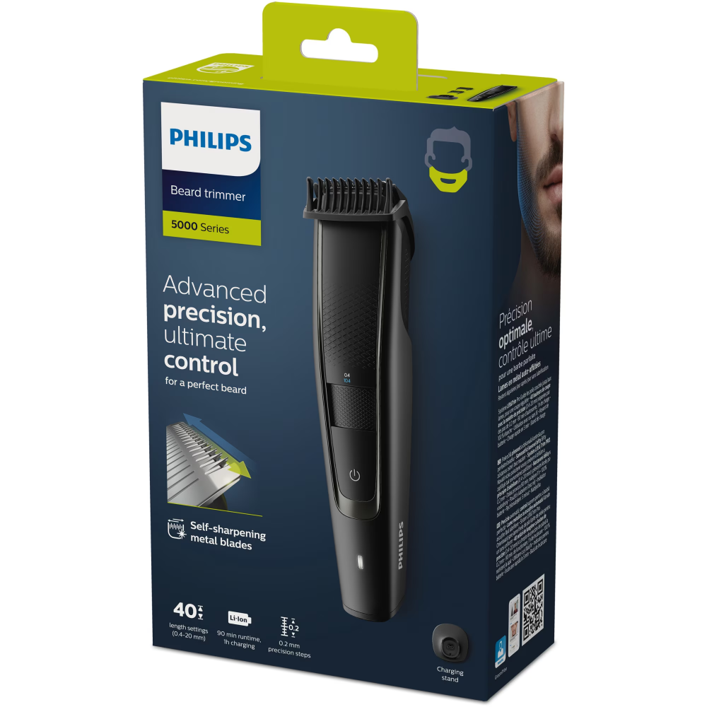 Aparat de tuns barba PHILIPS BT5515/20, Lame din otel inoxidabil 0.4-20mm, utilizare cu si fara fir, 90 min, 2 piepteni, suport de incarcare, Negru [3]