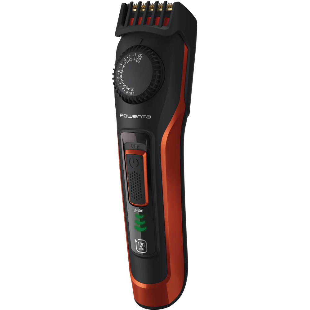 Aparat de tuns barba Rowenta Virtuo Style TN3800F4, 6500 rpm, autonomie 120 min, pieptene ajustabil, indicator LED baterie, tehnologie autoascutire, Gri/Portocaliu [4]