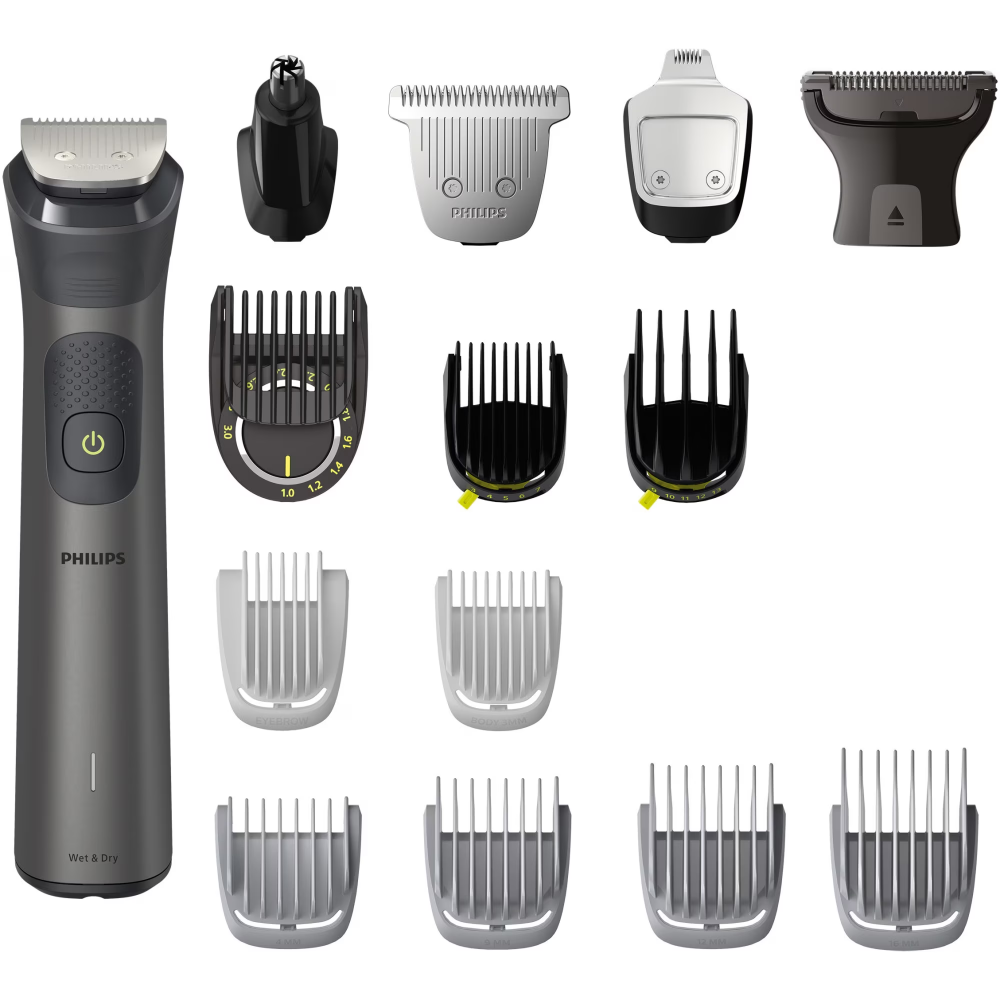 Aparat de tuns barba si parul 15 in 1 Philips Multigroom All in One MG7940/15, tehnologie BeardSense, lame din otel cu auto-ascutire, 22 setari de lungime, rezistent la apa, husa, Negru / Argintiu [2]