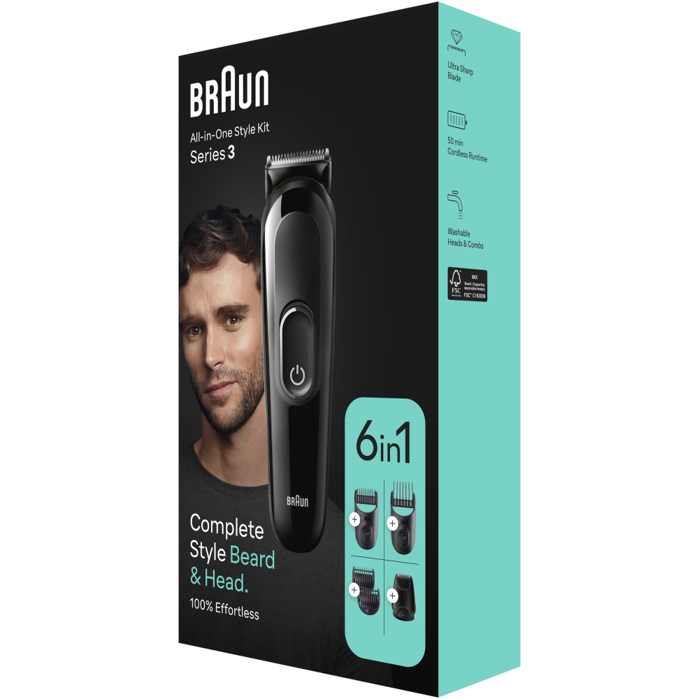 Aparat de tuns multifunctional Braun MGK3410, Wet&Dry, 6-in-1, 4 piepteni, 1 mini aparat de ras, autonomie 50 minute, Negru [3]