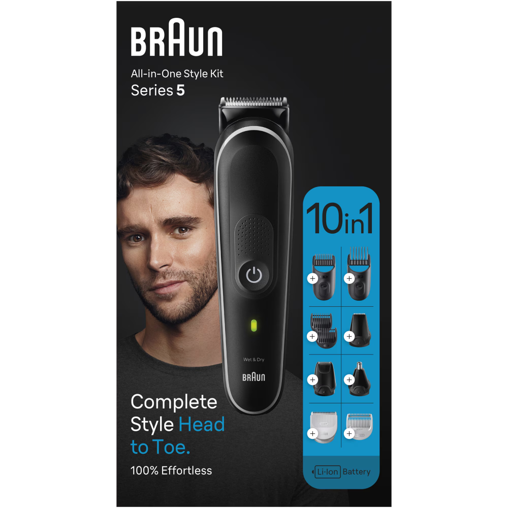 Aparat de tuns multifunctional Braun MGK5440, Wet&Dry, 10-in-1, 2 piepteni ficsi, 3 piepteni, 1 capat, 1 mini aparat de ras, autonomie 100 minute, Saculet de voiaj, Negru/Gri [3]