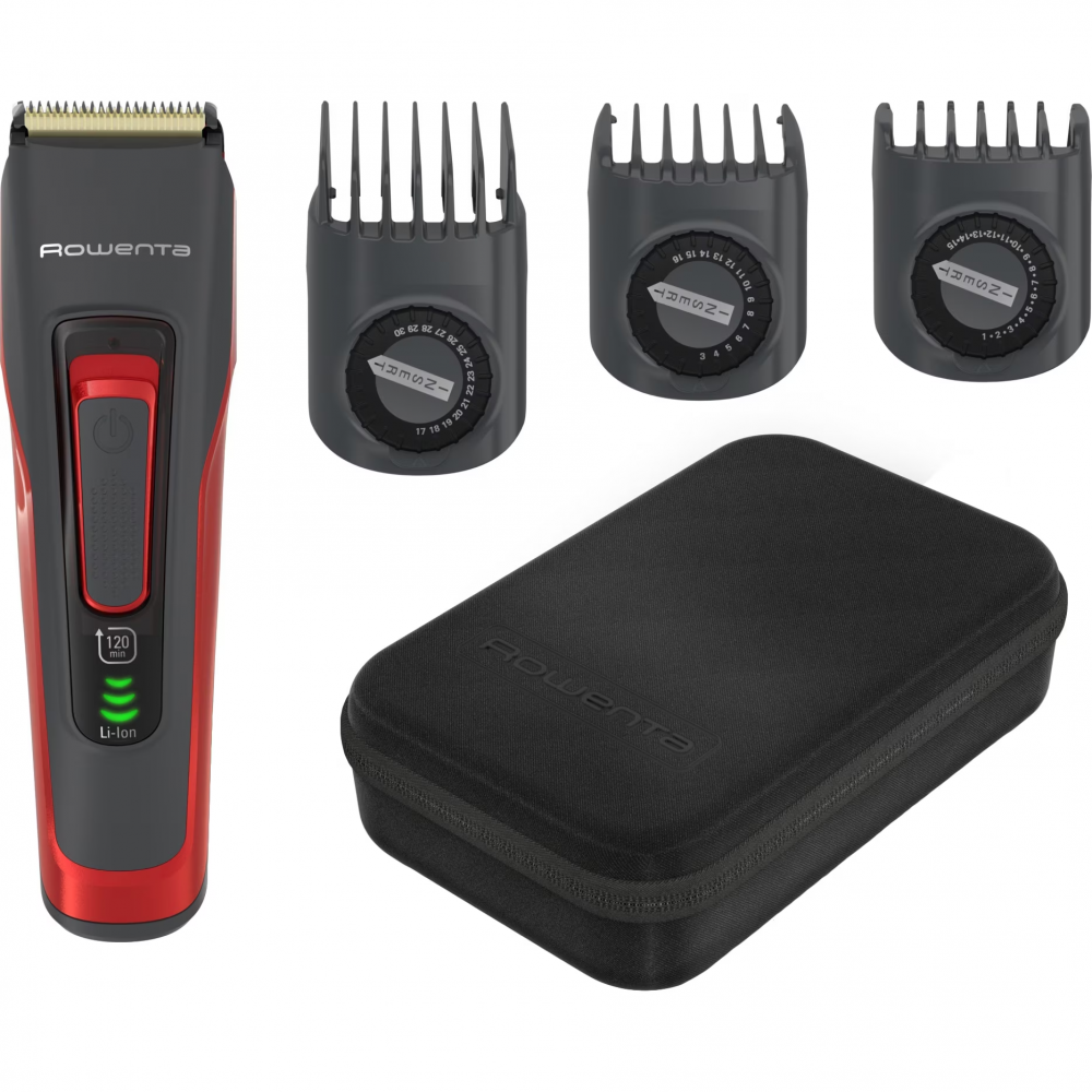 Aparat de tuns parul Rowenta Advancer TN5221F4, autonomie 120min, functie incarcare rapida, 3 piepteni, 45 de lungimi de taiere, lame cu tehnologie de auto-ascutire, negru/rosu [1]