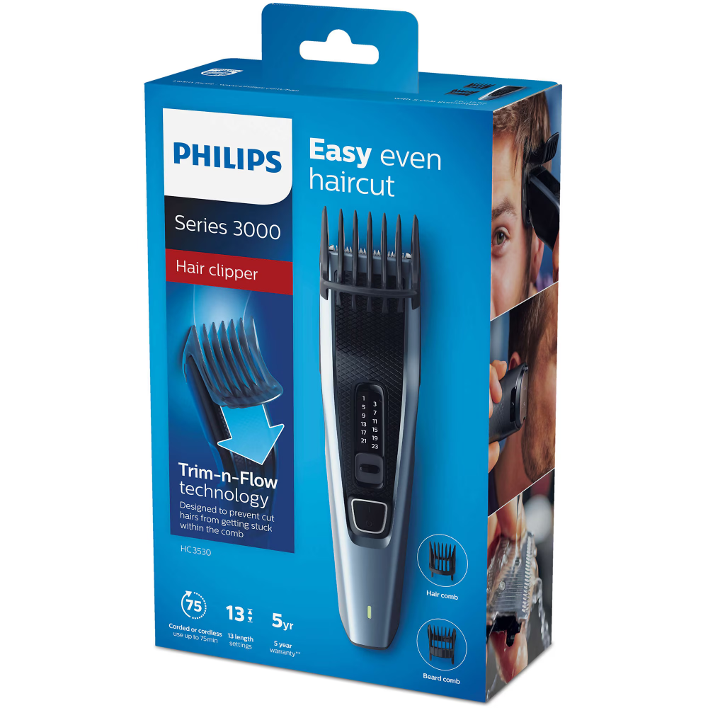 Aparat de tuns PHILIPS HC3530/15, pieptene ajustabil, 0.5-23mm, 13 trepte, 75 min, Negru/Gri [3]