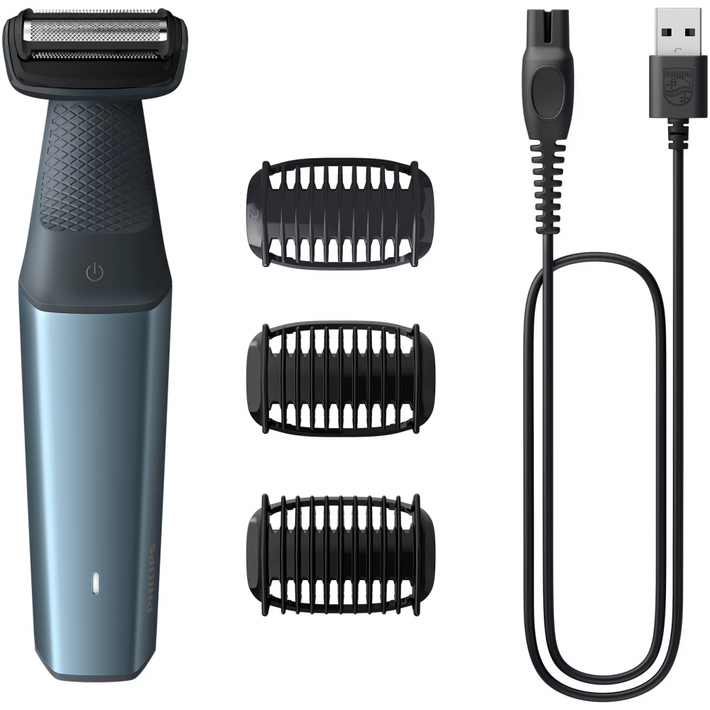 Aparat de tuns/ras corporal PHILIPS seria 3000 BG3027/05, folie protectie piele, autonomie 60 min/ timp incarcare 1 ora, functie incarcare rapida 5 minute, 2 x pieptene bidirectional (3 si 5 mm), alba [1]