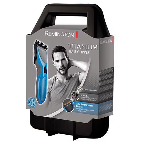 Aparat de tuns Remington Titanium , Lame invelis titan, Autonomie 40 minute, Utilizare cu / fara cablu, 2 piepteni ajustabili, Albastru/Negru [2]