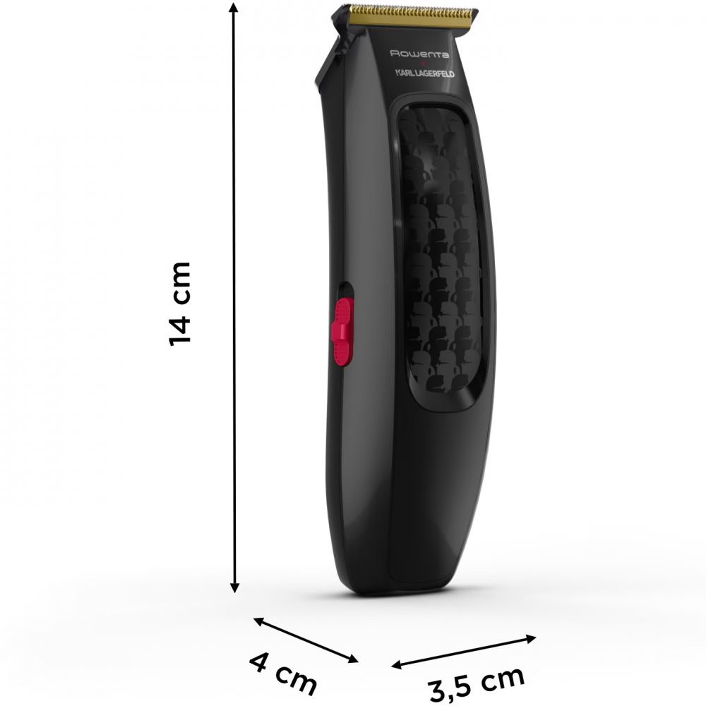 Aparat de tuns Rowenta x Karl Lagerfeld Cut & Style TN182LF0, 6500 rpm, 3 piepteni, perie curatare si ulei lubrifiant incluse, lame din inox, autonomie 90 minute, indicator LED, negru & rosu [3]