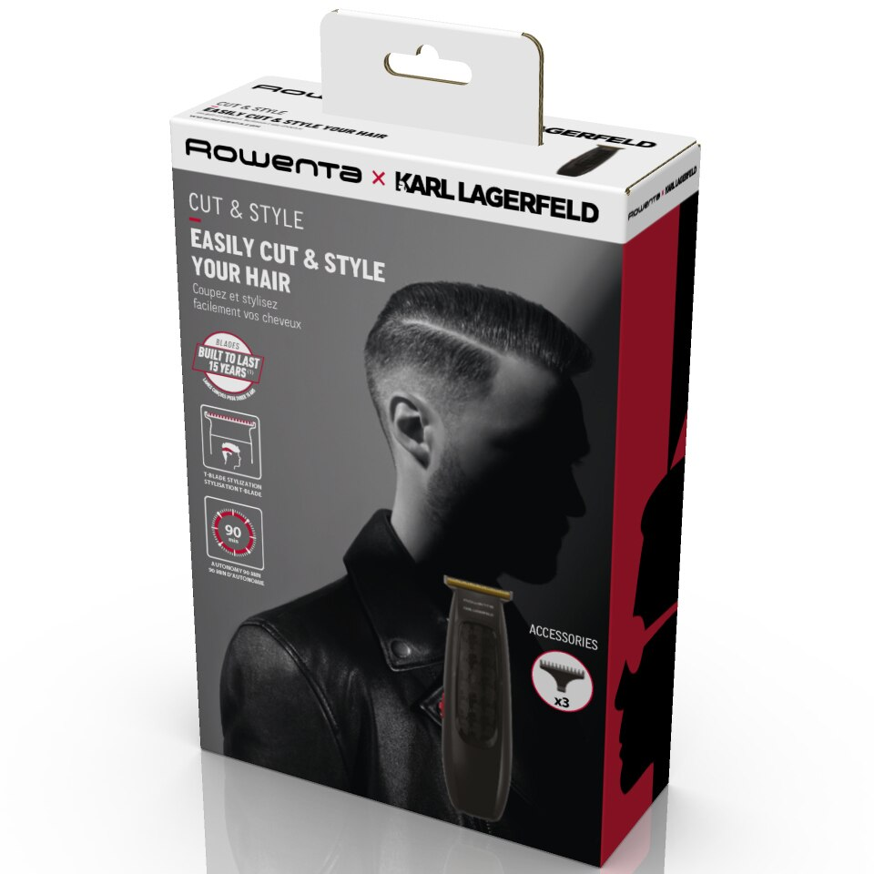 Aparat de tuns Rowenta x Karl Lagerfeld Cut & Style TN182LF0, 6500 rpm, 3 piepteni, perie curatare si ulei lubrifiant incluse, lame din inox, autonomie 90 minute, indicator LED, negru & rosu [4]