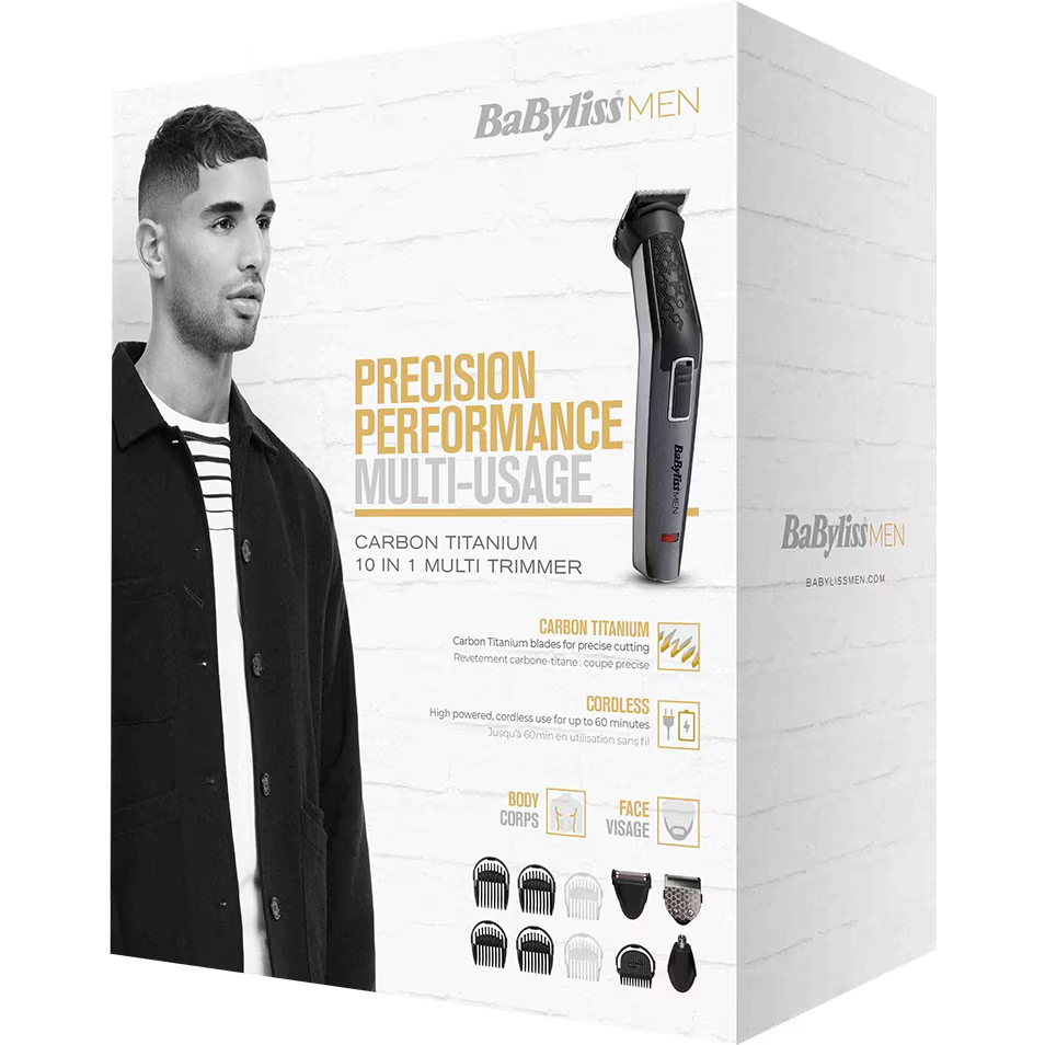 Aparat de tuns si ras BaByliss MT727E Carbon Titanium 10in1 Multi Trimmer, 10 Accesorii, 3 capete, Negru [3]