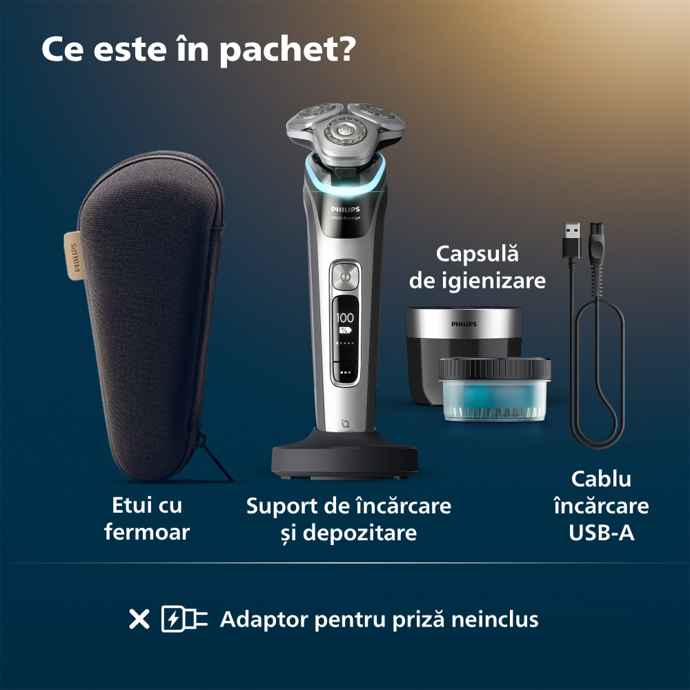 Aparat electric de barbierit PHILIPS Seria i9000 Pestige XP9204/30, barbierit umed/uscat, tehnologie SkinIQ, fara fir, cap Precision Flexing 360, tehnologie Triple Action Lift&Cut, senzor Pressure Gua [2]
