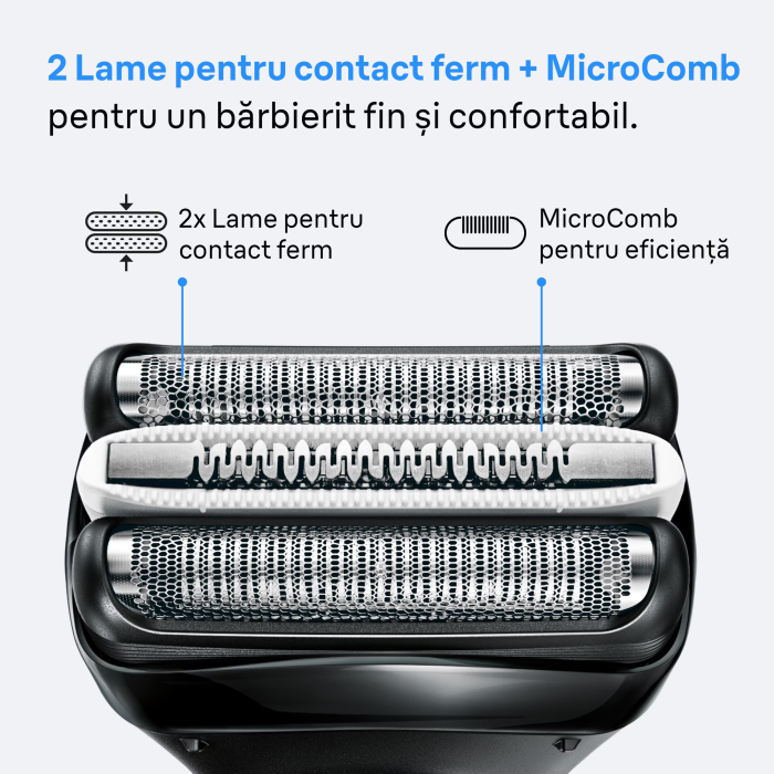 Aparat electric de ras Braun Seria 3+ 3040S, 3 Lame Flexibile, Microcomb pentru eficienta,  Accesoriu pentru tuns eficient, Utilizare umeda/uscata, Fabricat in Germania, Albastru [4]