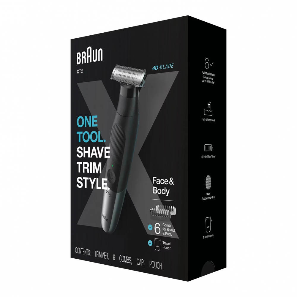 Aparat hibrid de barbierit si tuns barba Braun Series X XT5200 Wet&Dry, 5 piepteni, negru/argintiu [3]