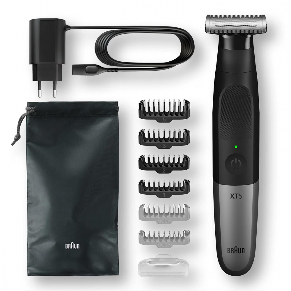 Aparat hibrid de barbierit si tuns barba Braun Series X XT5200 Wet&Dry, 5 piepteni, negru/argintiu [1]