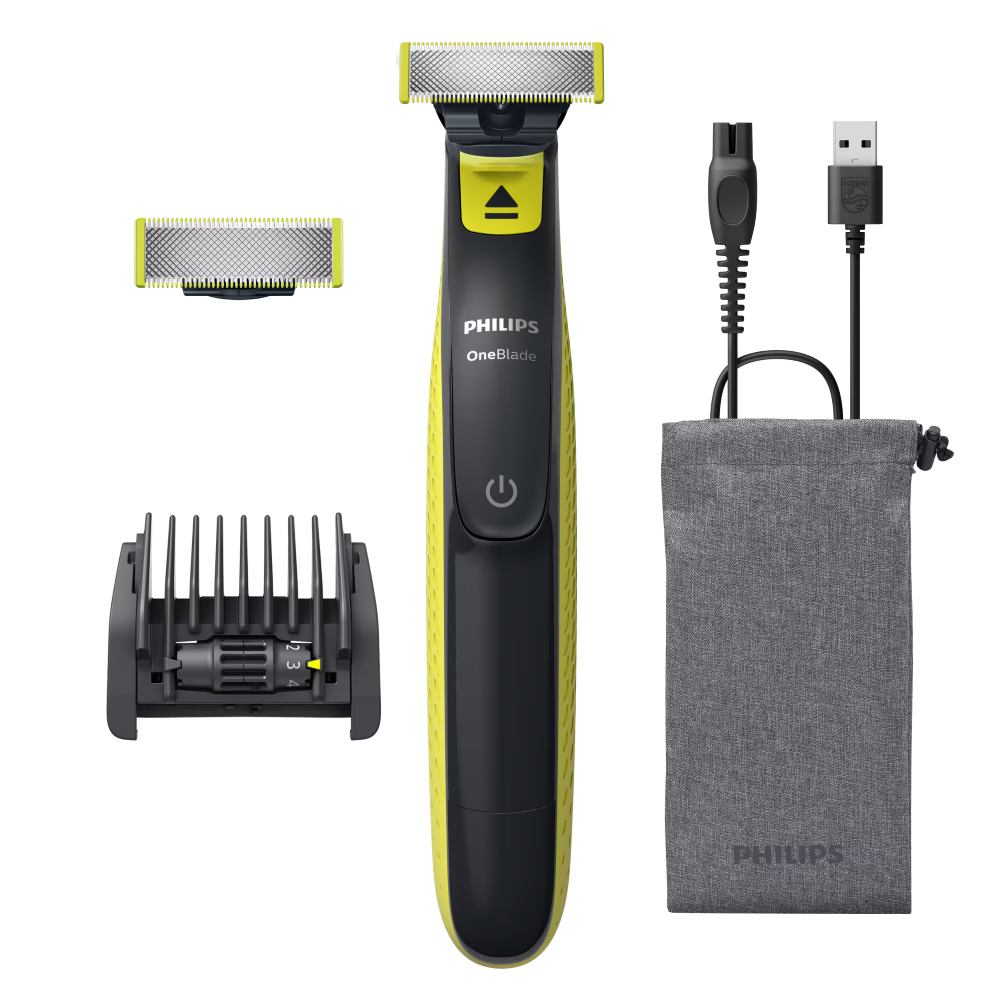 Aparat hibrid de barbierit si tuns barba PHILIPS OneBlade QP2724/30, pieptene reglabil 5 in 1, reincarcabil, umed si uscat, 45 min, USB-A, husa, capac de protectie, lama inlocuibila suplimentara, Verd [1]