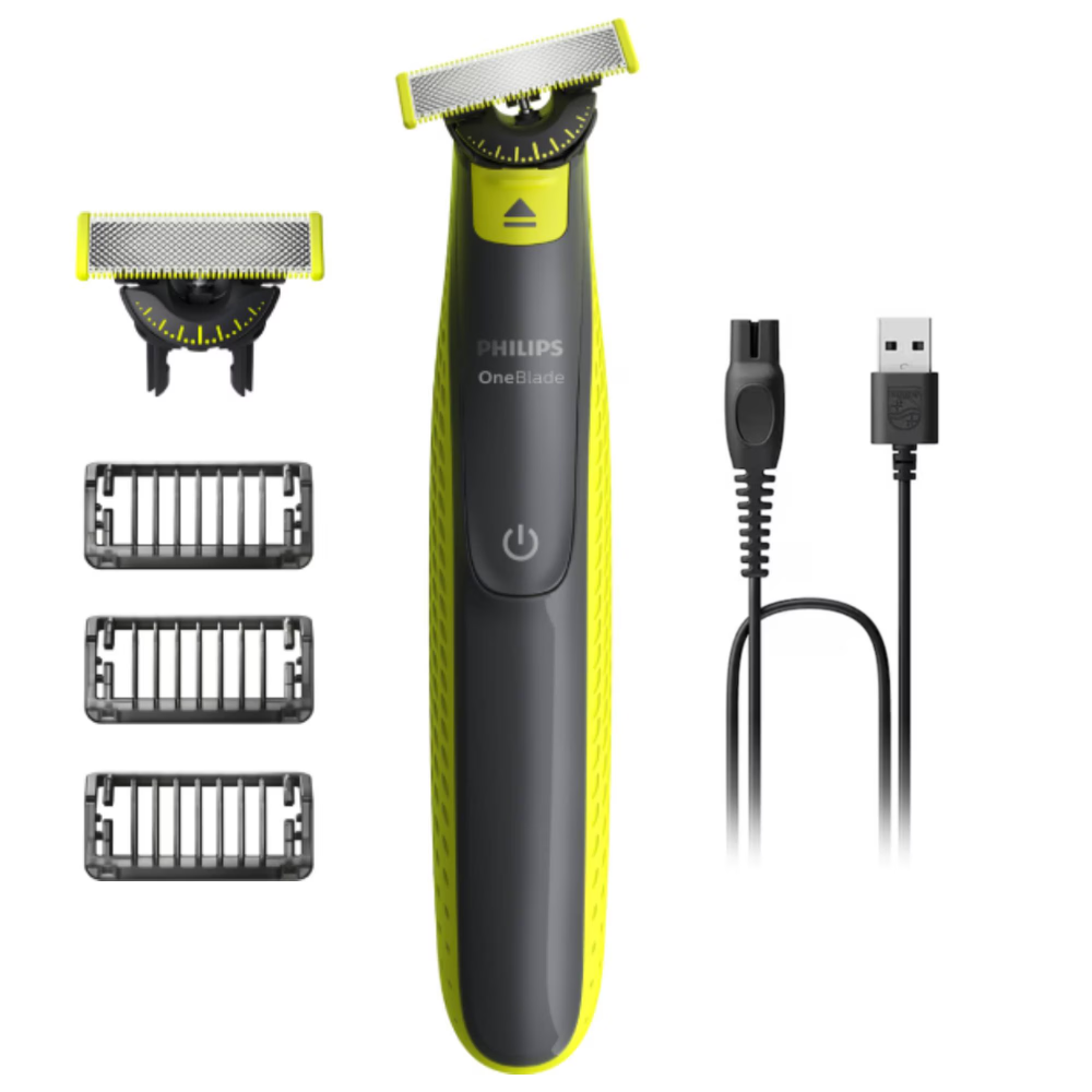 Aparat hibrid de barbierit si tuns, pentru fata, PHILIPS OneBlade QP2724/31, 2 lame 360, cu piepteni (1,3,5 mm), autonomie 45 min (NiMH), saculet pentru transport/depozitare, cablu de alimentare USB-A [1]