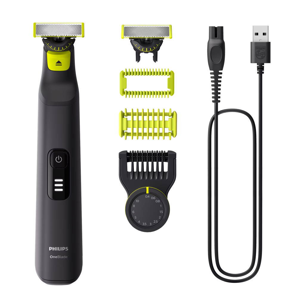 Aparat hibrid de barbierit si tuns pentru fata si corp PHILIPS OneBlade Pro QP6542/15, 2 lame 360, pieptene cu 20 de setari de lungime (0,4-10 mm), 2 accesorii pentru corp, autonomie 90 min, cablu de [2]