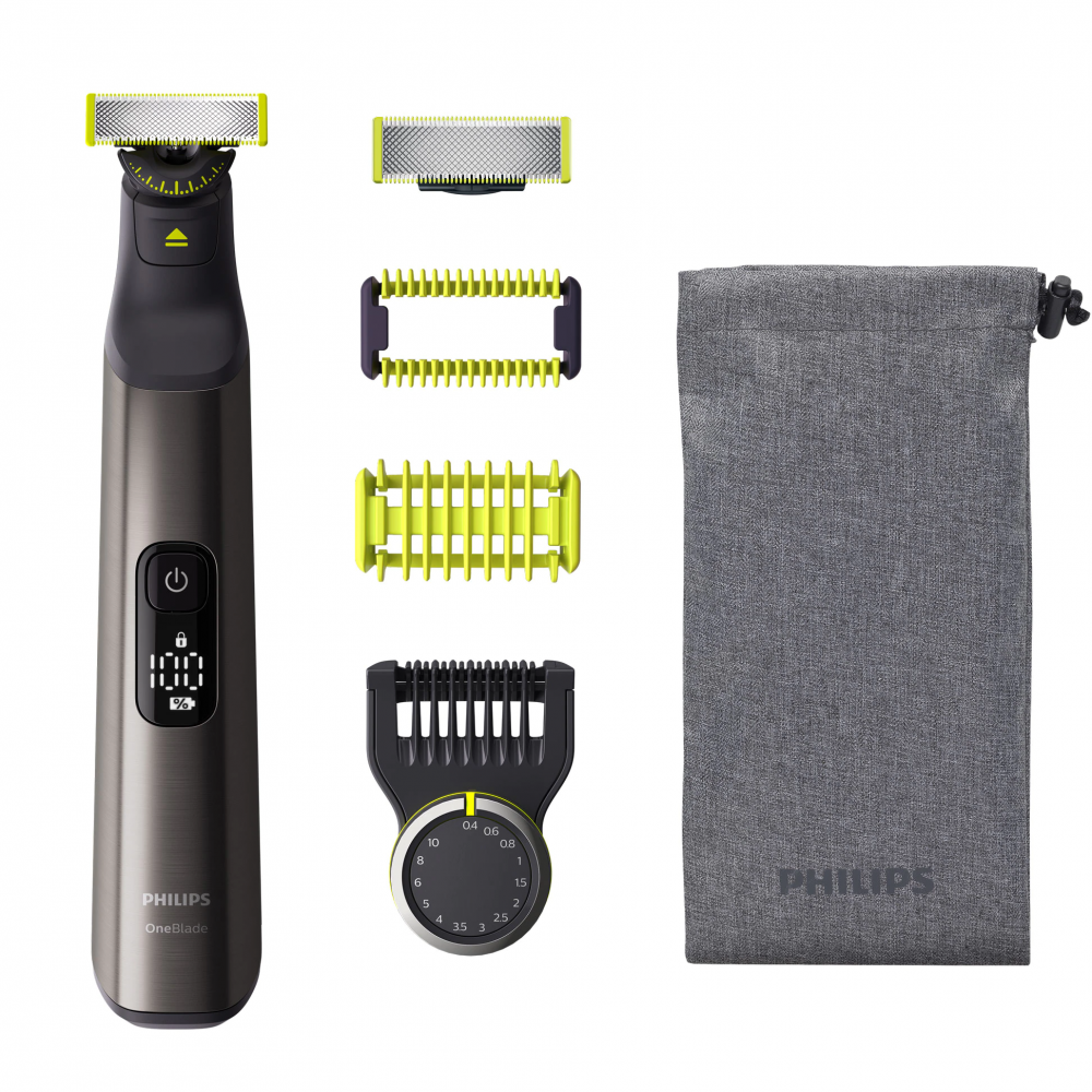 Aparat hibrid de barbierit, tuns barba si parul corporal PHILIPS OneBlade Pro QP6551/30, pieptene cu 14 lungimi, lama inovatoare 360 cu 2 taisuri, afisaj digital LED, pieptene corp, reincarcabil, auto [4]