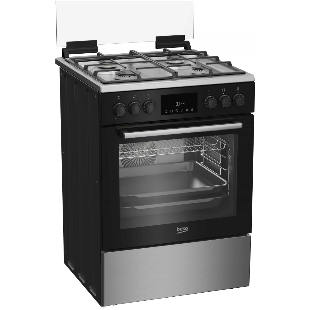 Aragaz Beko FBSM62530DXMS, Mixt, 4 arzatoare, Aprindere electrica integrata, Gratare din fonta, Autocuratare catalitica, Grill, Gatire 3D, Timer, LED, 60 cm, Inox [2]