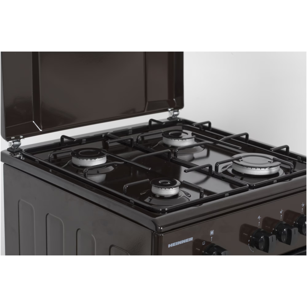 Aragaz Heinner HFSC-SME50BRW, Gaz, 4 arzatoare, Dispozitiv siguranta plita si cuptor, 50 cm, Maro [2]