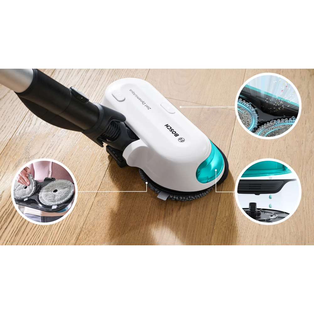 Aspirator vertical Bosch Unlimited 7 ProHygienic Aqua BCS71HYG1, baterie 3 Ah, 3 trepte de putere; Perie AllFloor DynamicPower cu LED-uri, 2in1 DynamicAqua Mop, rezervor apa pentru stergere pana la 50 [3]