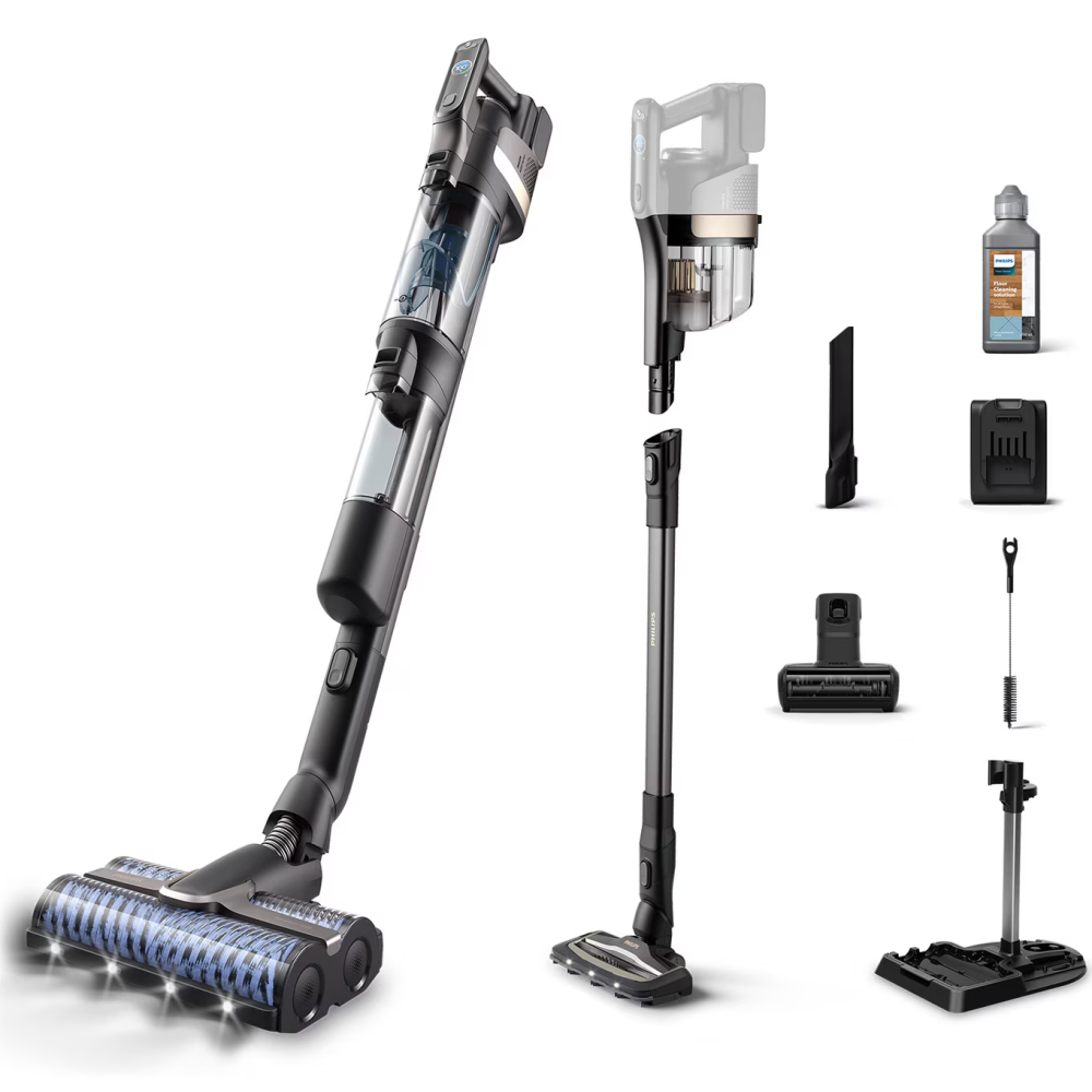 Aspirator vertical Philips 3-in-1, AQUA TRIO seria 9000 XW9463/11, tehnologie Aqua Spin 4000, perii rotative-se curata singure in timpul utilizarii, baterie 25.2V, statie de depozitare si auto-curatar [2]