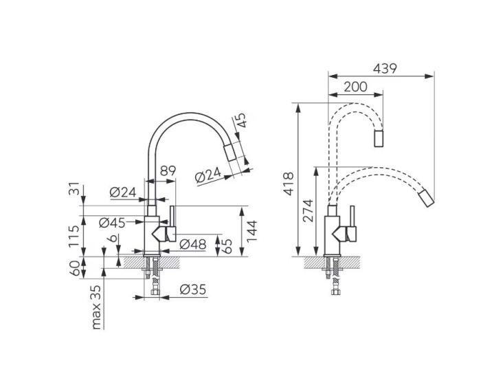 Baterie bucatarie Ferro Zumba BZA4PSS, pipa flexibila, cartus ceramic, corp inox, pipa bej [2]