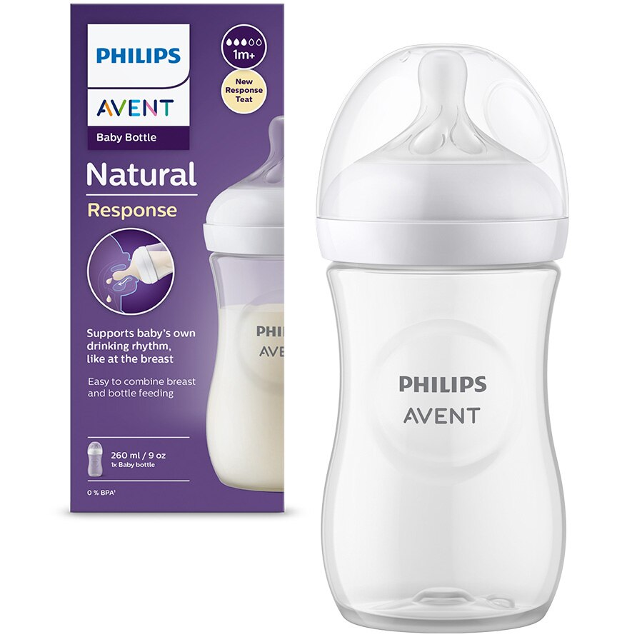 Biberon Philips Avent Natural Response SCY903/01, 260 ml, tetina care functioneaza ca sanul mamei, cu debit 3, tetina fara scurgeri, +1 luni, fara BPA, usor de curatat [2]