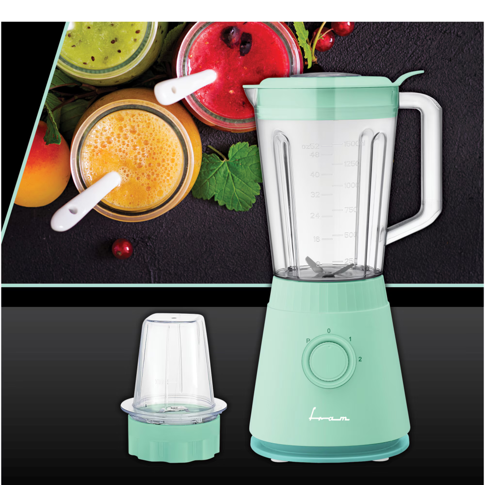 Blender de masa Fram FBL-R600GBL, 600W, rasnita inclusa, capacitate cana: 1.5L, 2 viteze + pulse, lame inox, sistem siguranta, protectie supraincalzire, turcoaz [2]
