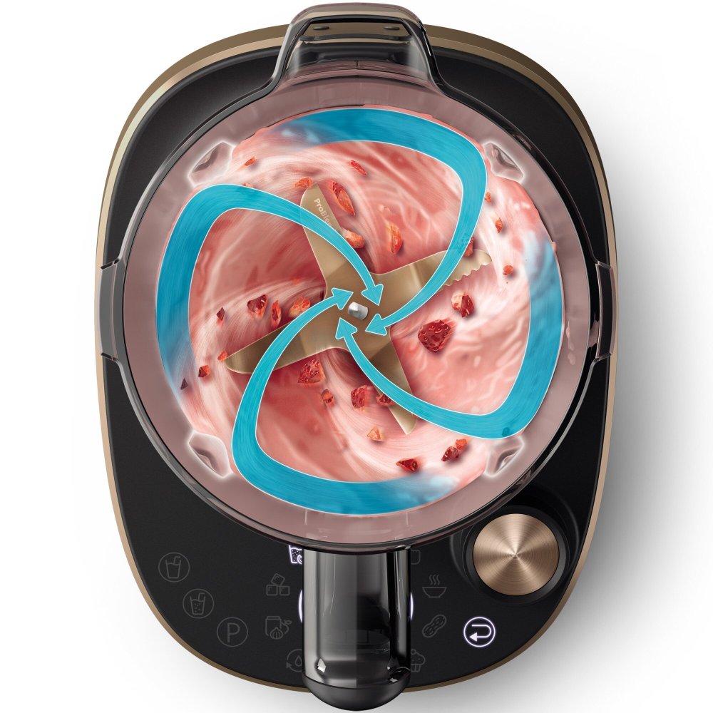 Blender Philips de mare viteza cu functie de stoarcere, tehnologie DUAL CHEF 1500 W, pahar de tritan de 2 l, corp din metal negru, 4 lame zimtate, setari de viteza variabila, presetare si functie impu [5]