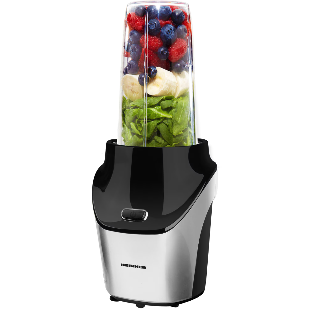 Blender sport Heinner Vitamiser 1000 HSB-T1000SS, 1000W, recipiente Tritan fara BPA 1/0.45L, rasnita inclusa, buton ON/OFF, 18000RPM, lame din inox, 2 capace suplimentare, carcasa din inox, argintiu/n [2]