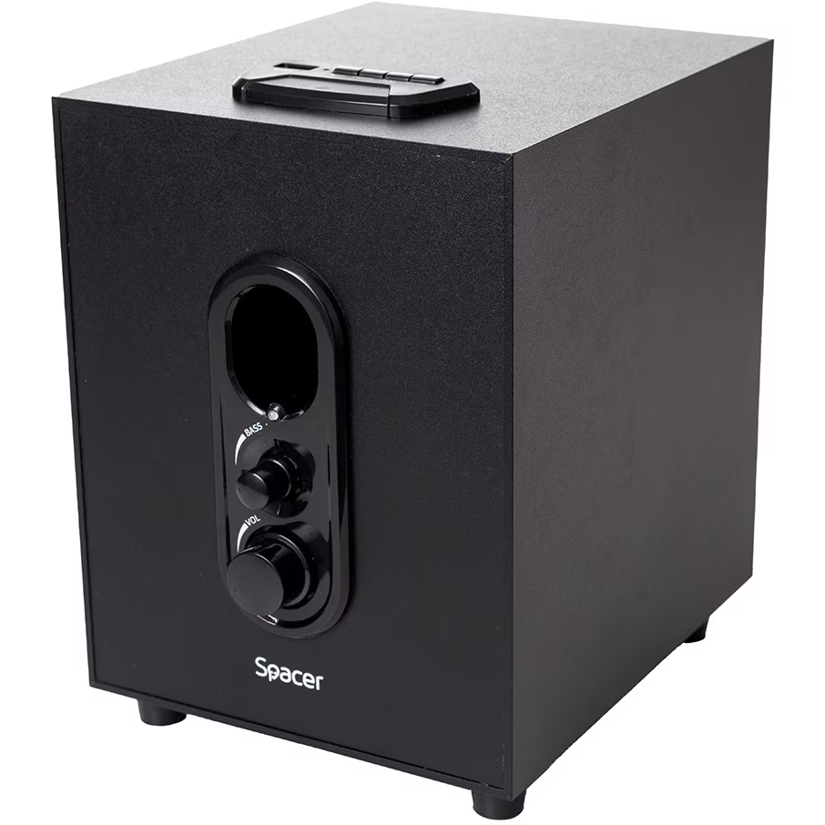 Boxe Spacer 2.1, RMS: 20W (2 x 5W + 10W), subwoofer lemn MDF, USB/FM/RCA, Negru [2]