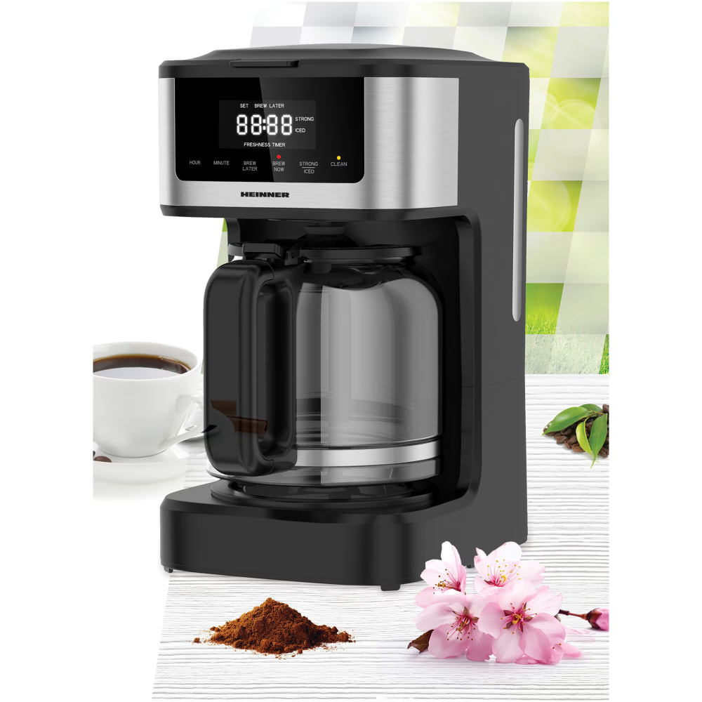 Cafetiera digitala Heinner HCM-DD900BKSS , 900W, 1.8L, Display digital cu control touch, Tarie cafea ajustabila, Negru cu insertii inox [3]