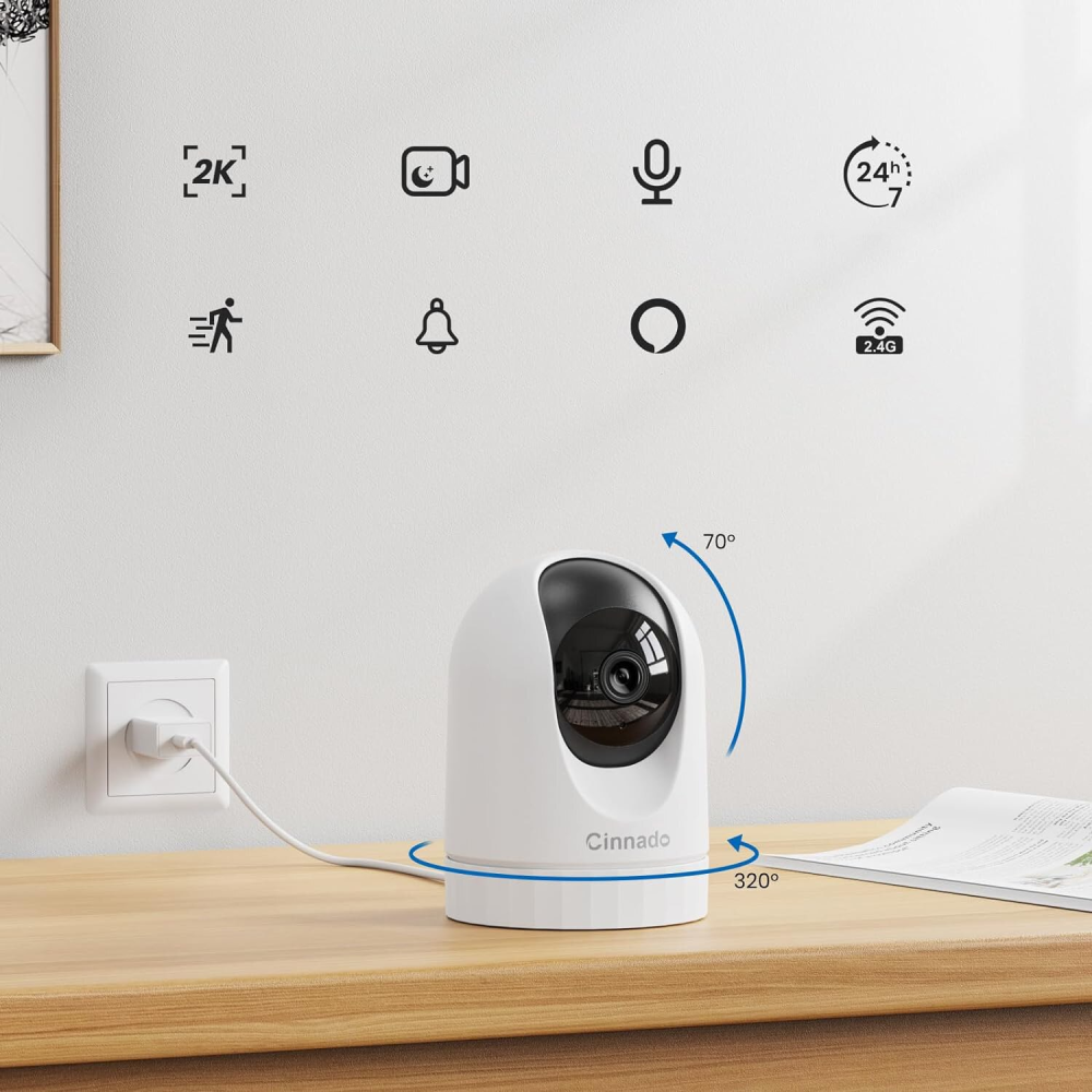 Camera de supraveghere Cinnado D1, 3MP, 2K, Utilizare Baby Monitor Wireless Audio Video, Comunicare bidirectionala, Vedere de noapte, Aplicatie mobila, Alerte in timp real, Suport Card SD, Compatibil  [3]