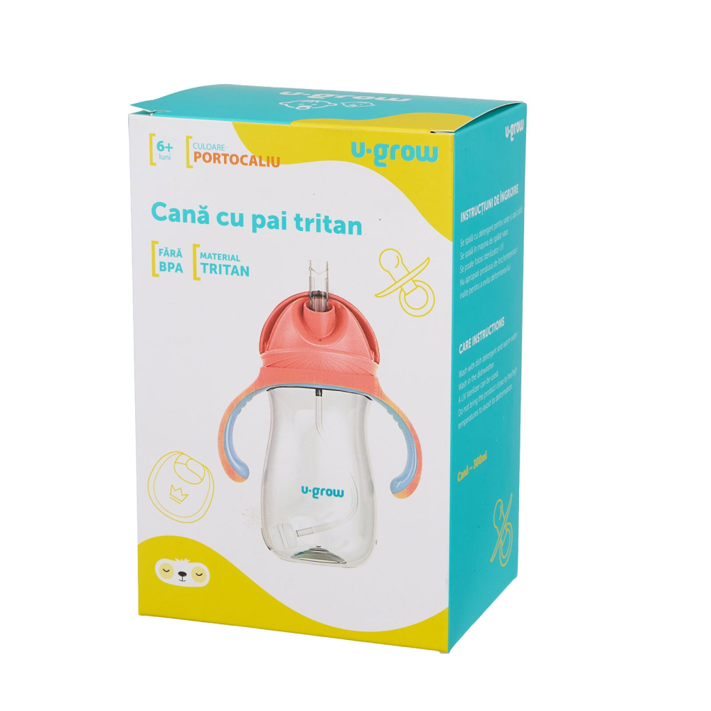 Cana cu pai tritan, orange, 300ml, U-Grow [3]