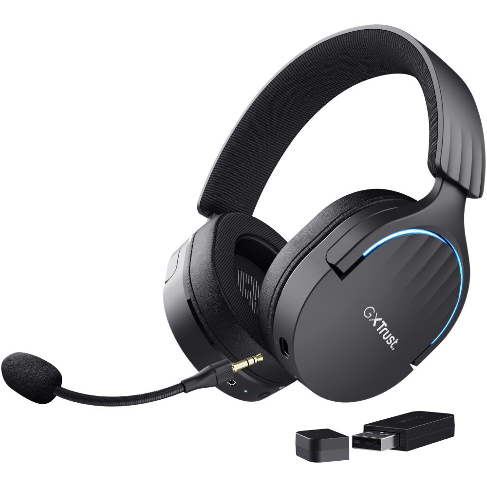 Casti Gaming Wireless Trust GXT491 FAYZO, headset, 7.1 USB Surround Sound, RGB, autonomie pana la 22 de ore, noise cancelling, microfon, compatibil laptop, PS5, PS4, Negru [2]