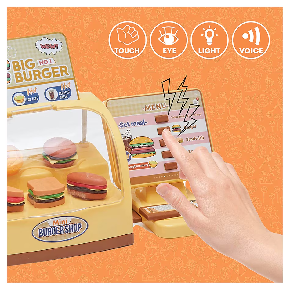 Coffe Shop de Jucarie pentru Copii, PlayHouse, 35 Piese, Vitrina pentru Burger, Expressor Cafea, DIsplay Produse, Galben [2]