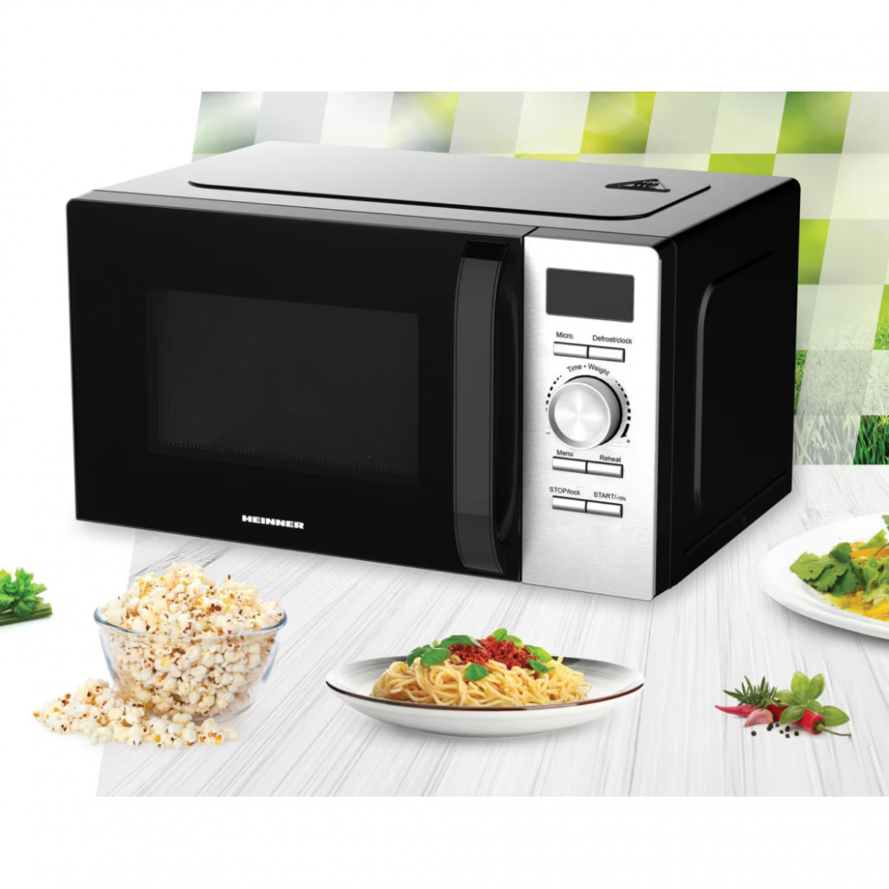 Cuptor cu microunde Heinner HMW-D2060BK, 20 l, 700 W, Control digital, Display LED, Timer, Blocare acces copii, Negru/Inox [2]