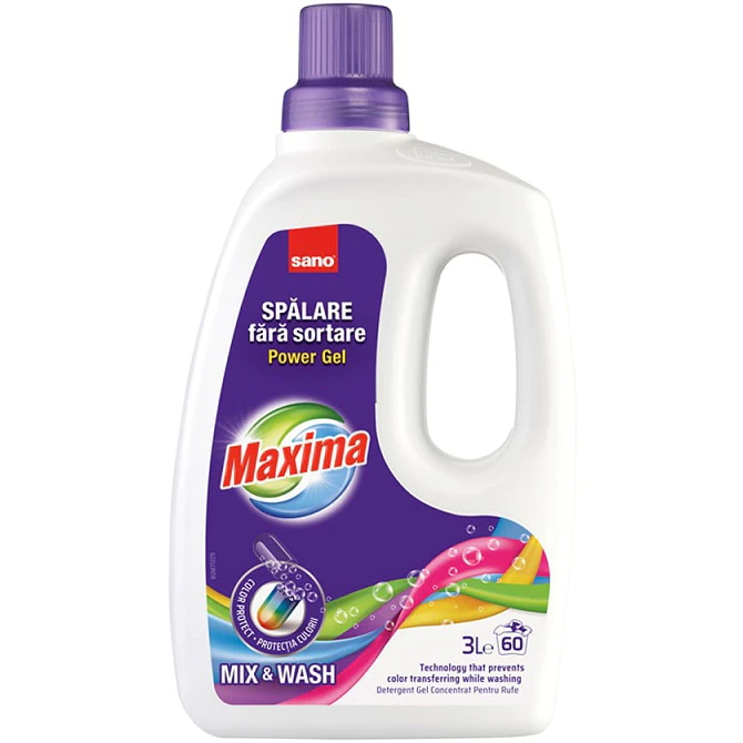 Detergent gel concentrat pentru rufe Sano Maxima Mix&Wash, 60 spalari, 3 l [1]