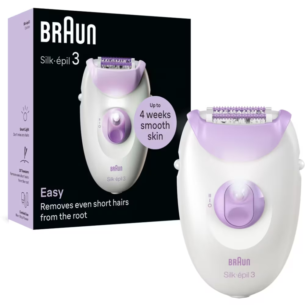 Epilator Braun Silk-épil 3 3-000, MicroGrip, Smart Light, 20 de pensete, 2 viteze, Mov [1]