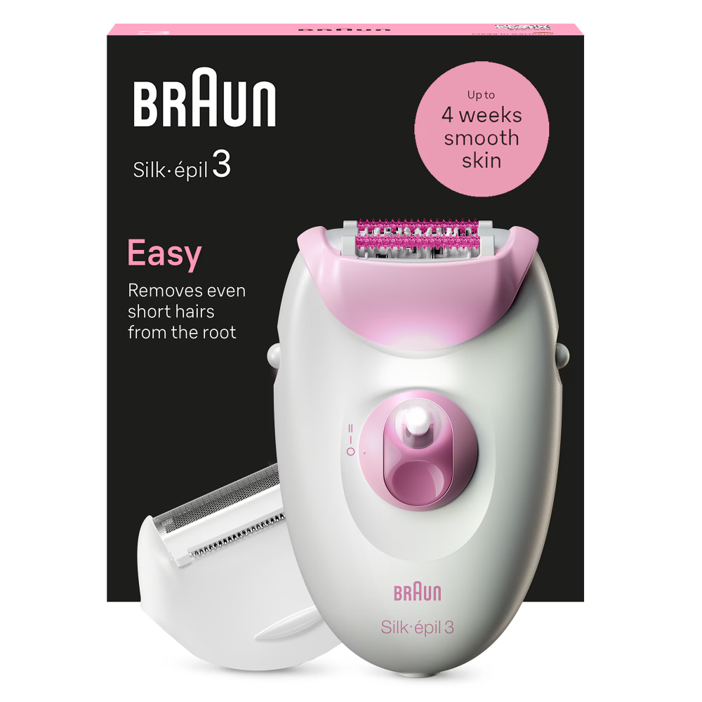 Epilator Braun Silk-épil 3 3-031, MicroGrip, Smart Light, 20 de pensete, Cap de ras + Pieptene, 2 viteze, Roz [2]